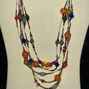 Multi-strand, beaded necklace, delicate wire, bohemian style